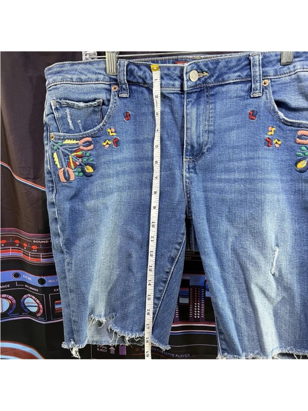 Lucky Brand Blue Embroidered Distressed Denim Shorts - Picture 3 of 11
